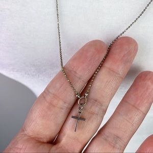 Vintage Silver Miniature Cross Long Chain Necklace Stamped Sterling